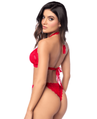Ensemble sexy 2 pièces en dentelle romantique avec haut et string assorti 